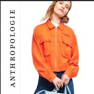 New Cartonnier Anthropologie Jacquard Bomber Elasticized Jacket Sz S Orange